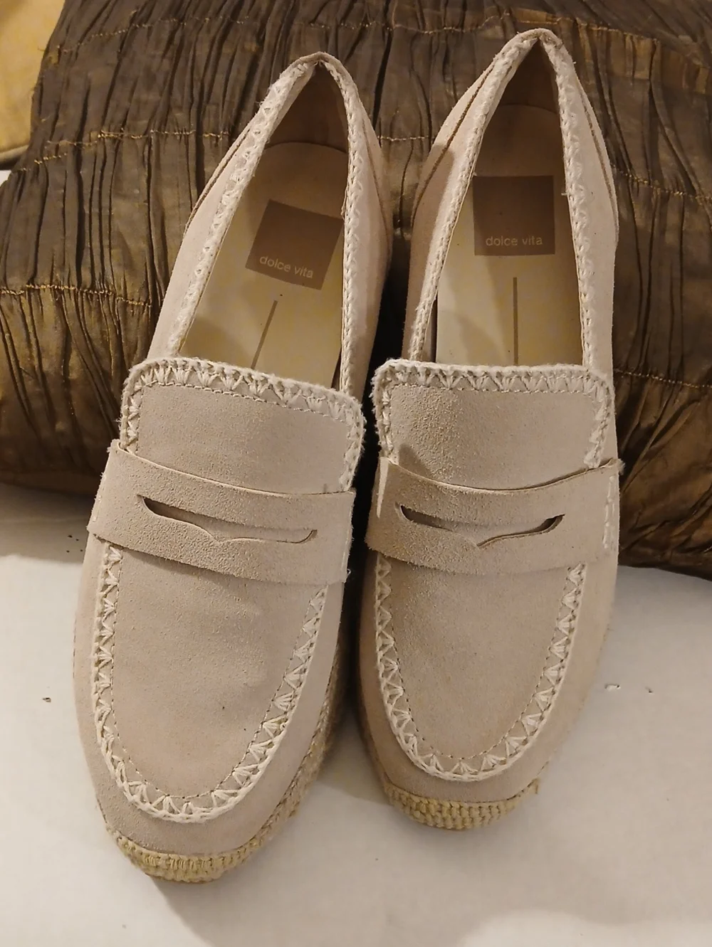 Dolce Vita Womens Beige Whipstitch Toe  Suede Leather Platform Penny Loafers 8.5